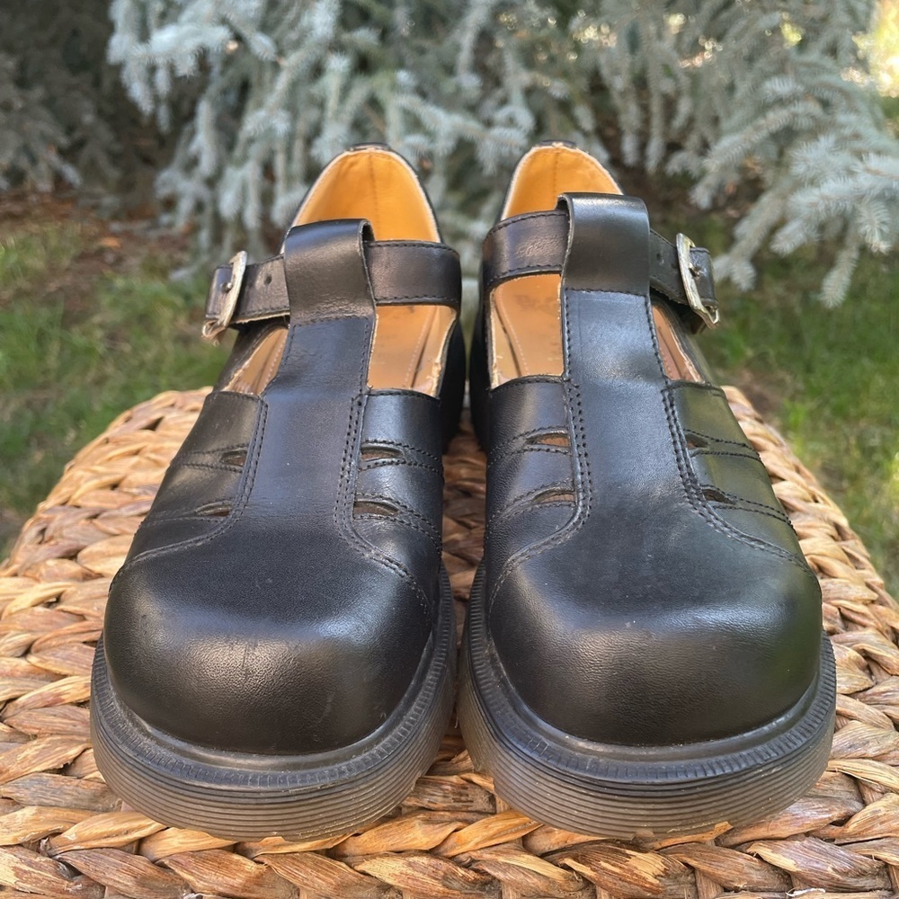 Dr Martens MIE Black Leather 8366 Y2K Chunky T-strap Mary Jane Oxfords Size 7/8